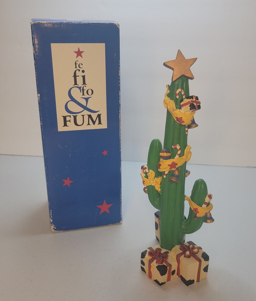 J. Adams Fe Fi Fo & Fum Cowboy Christmas Cactus Tree Figurine AD2046 1994 Box
